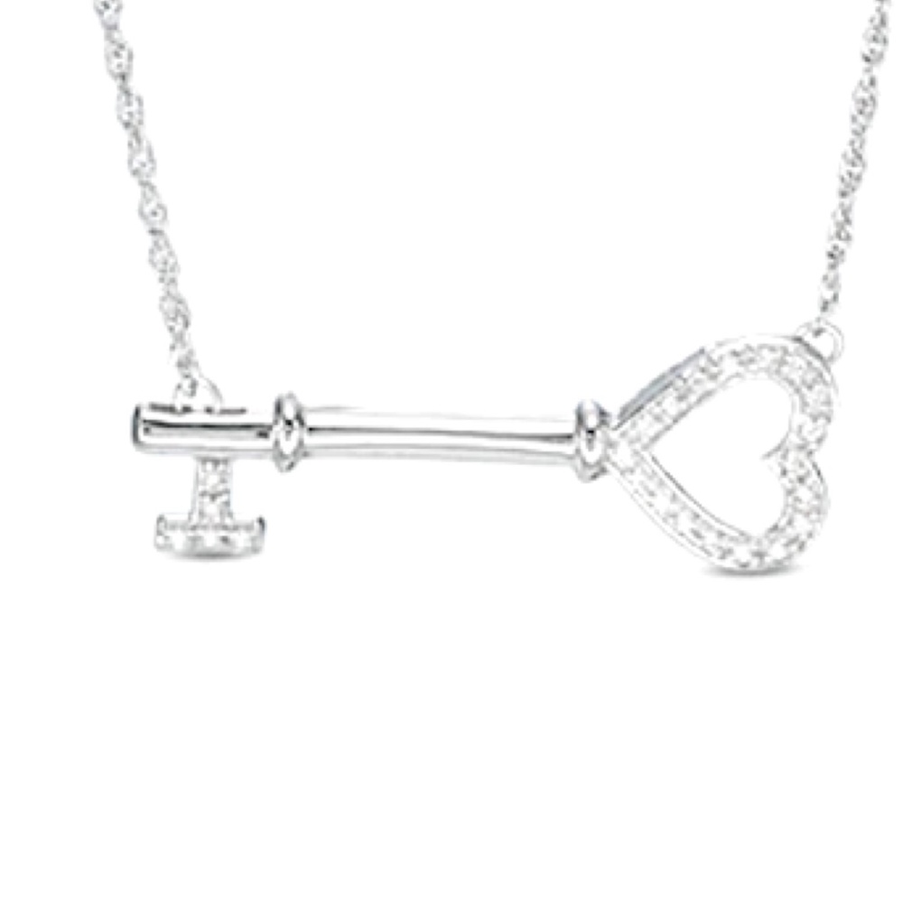 1/10 CT. T.W. Diamond Sideways Heart Key Necklace in Sterling Silver